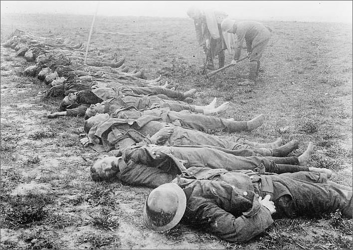 British dead being prepared for burial, April 1918