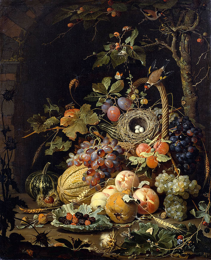 Abraham Mignon, 'Ein Vogelnest im Fruchtkorb'