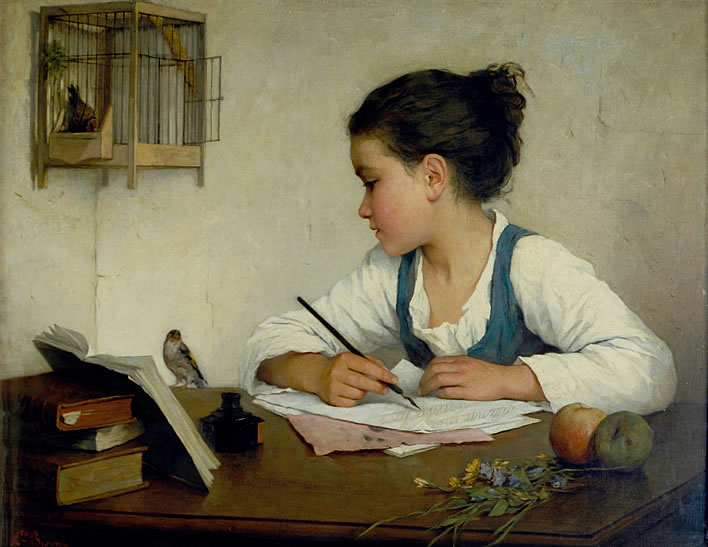 Henriette Browne, 'A Girl Writing', c. 1870