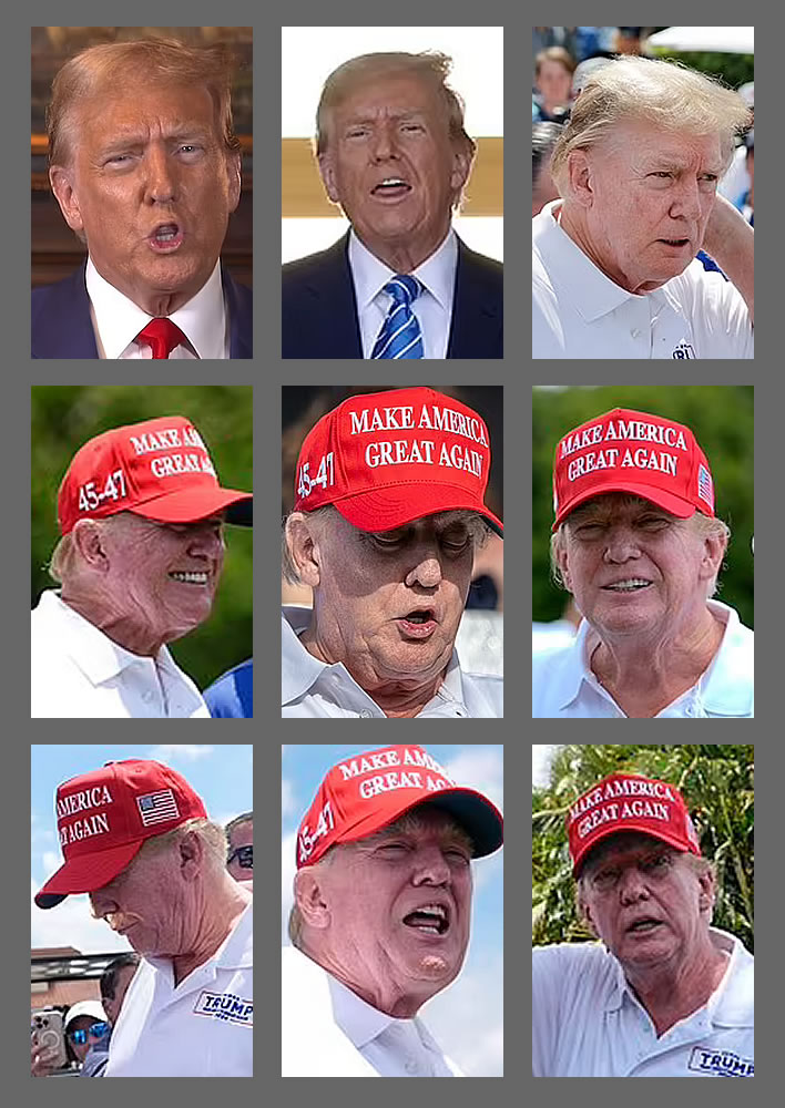 Various recent photographs of Donald Trump.
