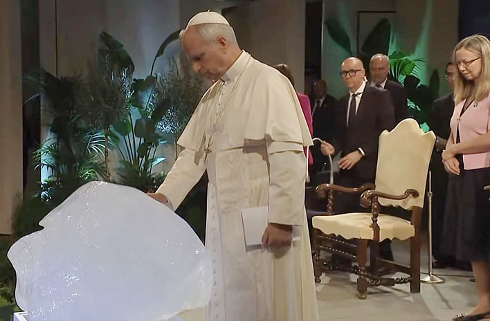 Pope Leo XIV blesses block of ice