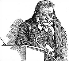 Wackford Squeers, the brutal Yorkshire schoolmaster of Dotheboys Hall in Dickens' Nicholas Nickleby