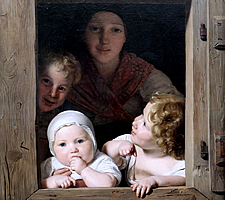 Ferdinand Georg Waldmüller, Young Peasant Woman with Three Children at the Window, 1840